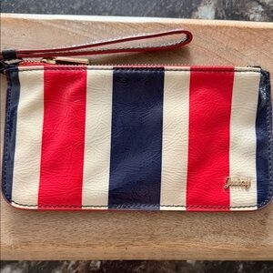 Juicy Couture Red, Blue, and Cream Striped Pouch